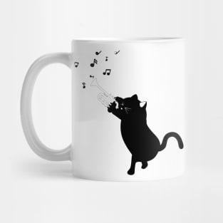 Black cat playing trumpet Mug